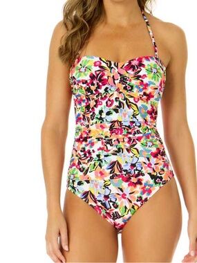 Anne Cole One Piece Sun Blossom Twist Bandeau Women’s Swimsuit Sz 14
